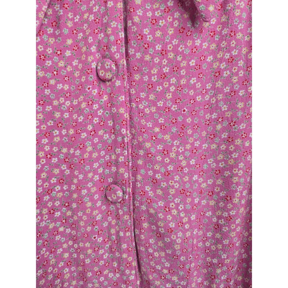 VTG Cottagecore Ditsy Floral Button Up Blouse Top L Pink Peterpan Collar Shirt - Picture 11 of 11
